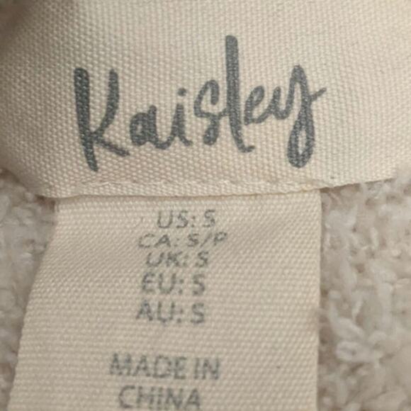 Kaisley Fuzzy Cream Sweater with Pink Pattern, Think Neck/Slight Crop, Small - Picture 6 of 8